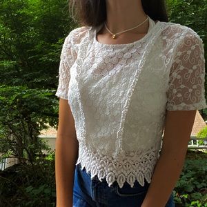 Sheer Floral Embroidered White Top